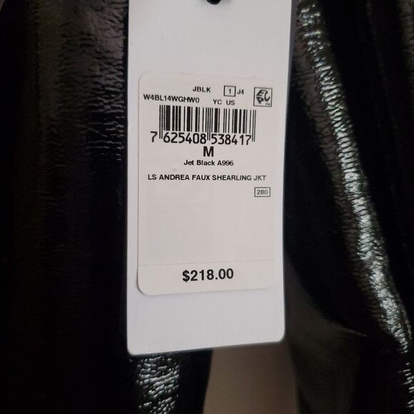 Guess Gift Black Bomber Jacket Faux Leather And Sherling Size M Shiny Vegan - Picture 5 of 9